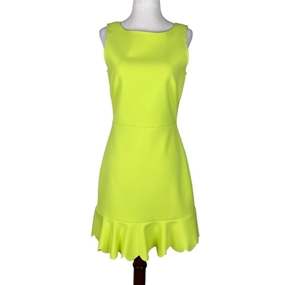 J Crew Chartreuse Green Scalloped Hem Dress - Picture 1 of 11